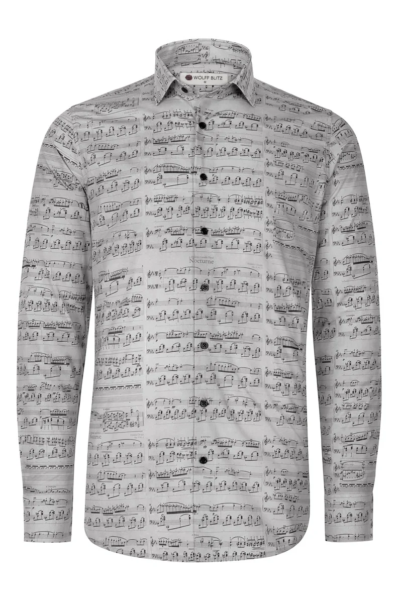 Chopin Notes Print Long Sleeve Shirt for Men