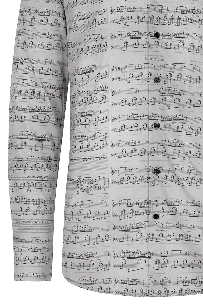 Chopin Notes Print Long Sleeve Shirt for Men