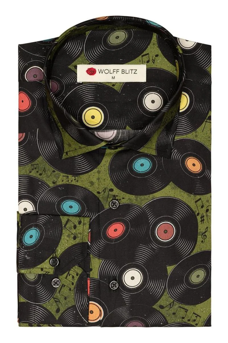 Love Vinyl Print Long Sleeve Shirt for Men