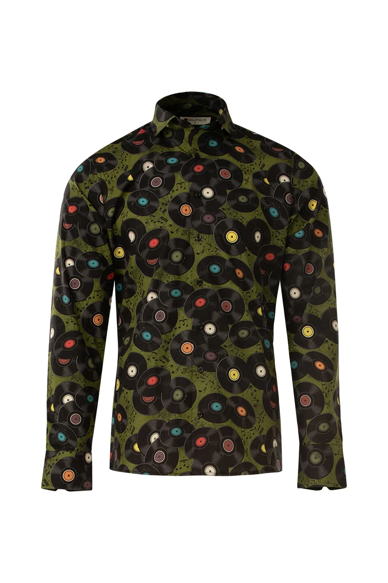 Love Vinyl Print Long Sleeve Shirt for Men