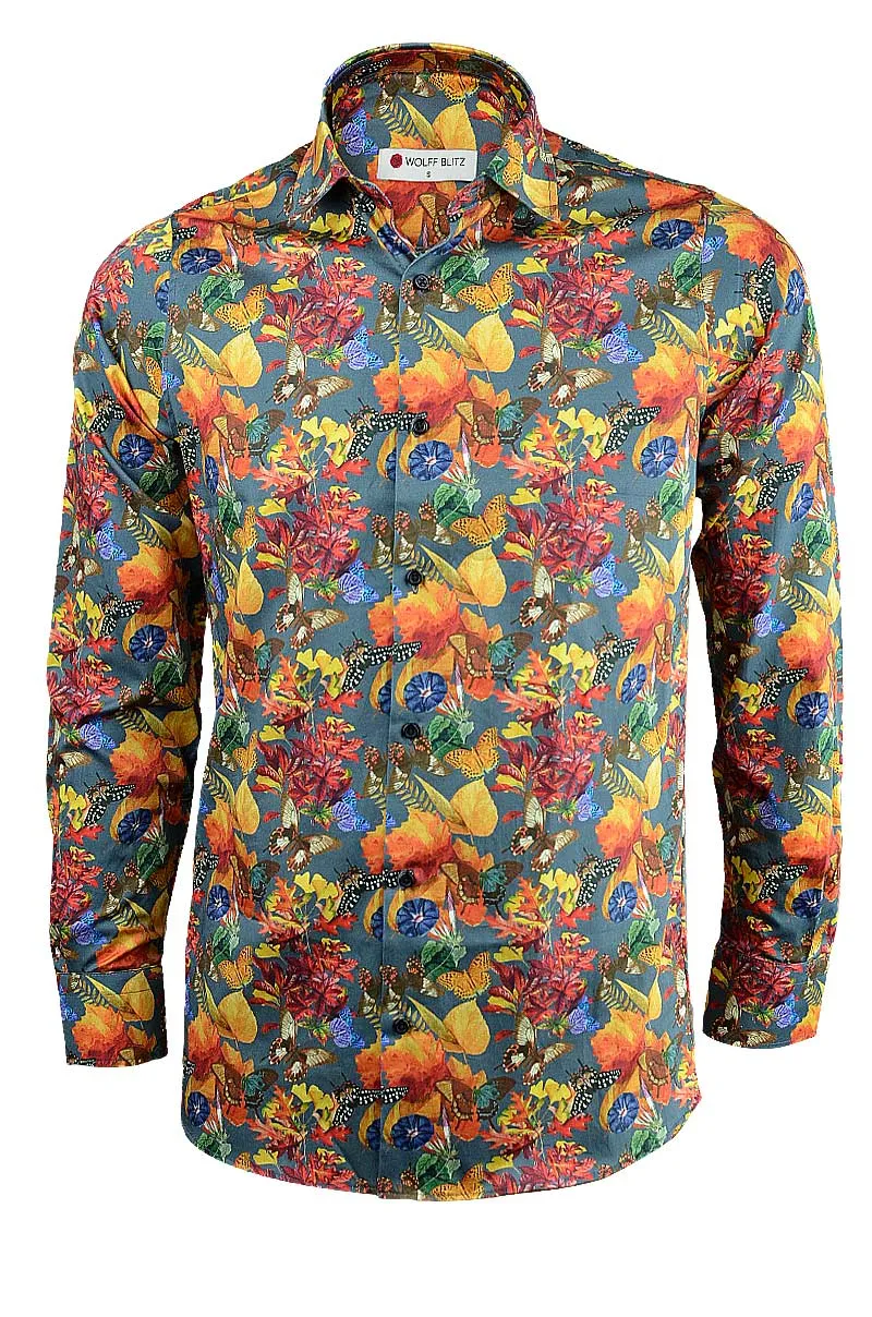 Colorful Butterflies Print Long Sleeve Men's Shirt