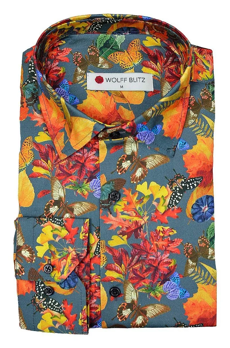 Colorful Butterflies Print Long Sleeve Men's Shirt