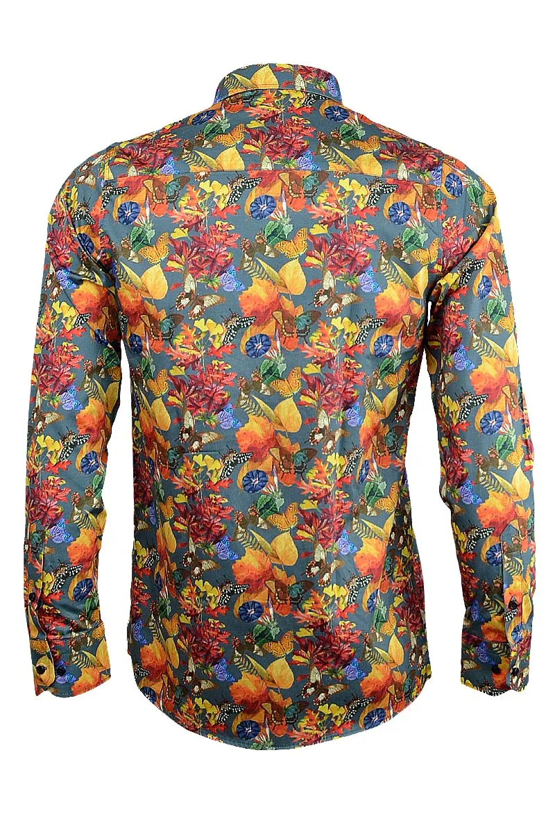 Colorful Butterflies Print Long Sleeve Men's Shirt