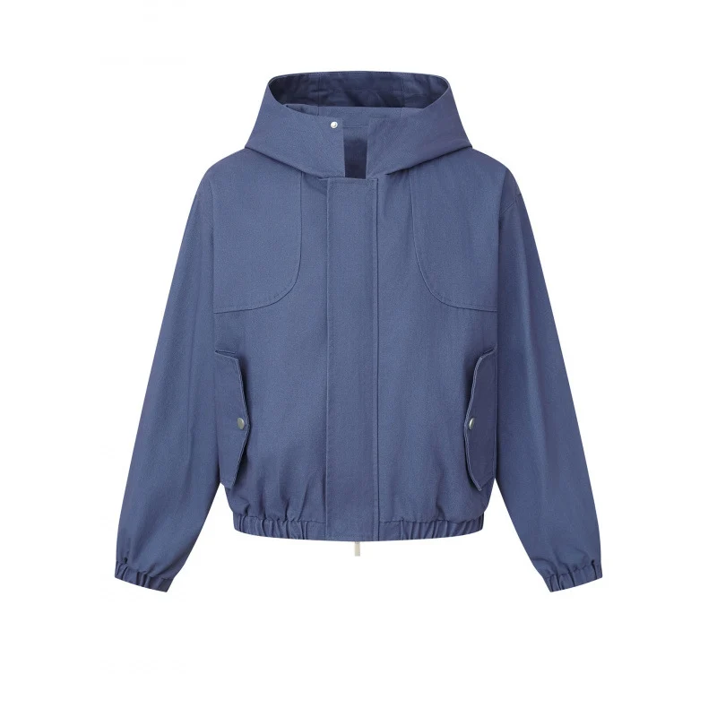 Damen Kurz geschnittene Kapuzen-Blousonjacke mit strukturiertem Gewebe, Pattentaschen und elastischem Saum Nord Taschen