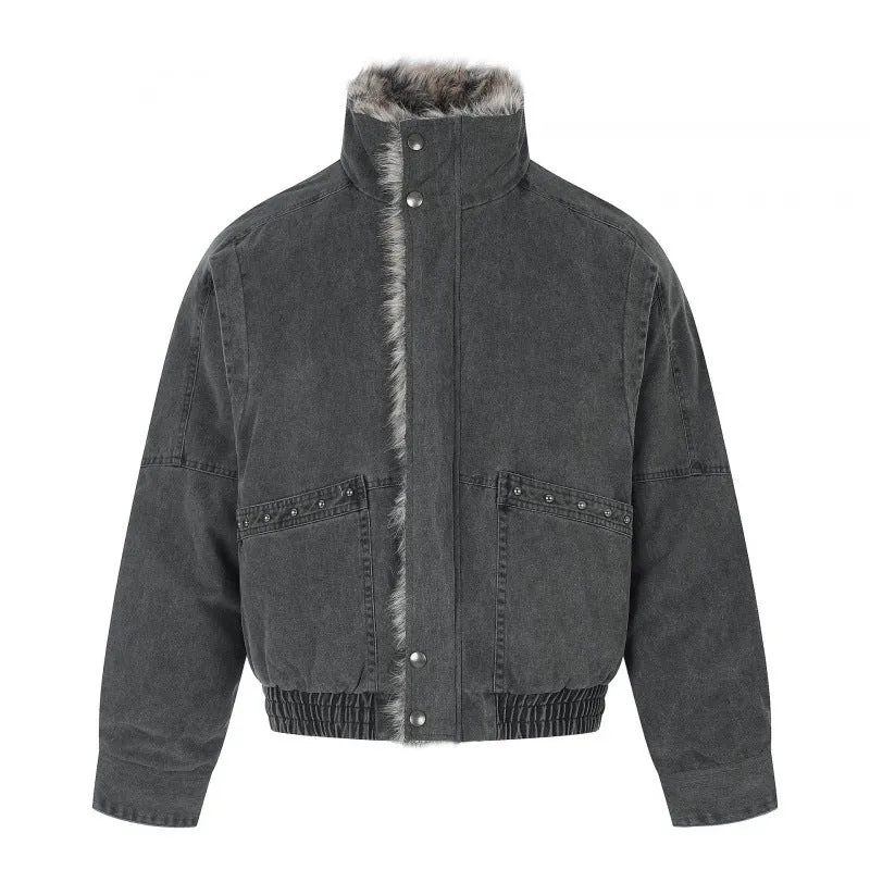 Damen Kurz geschnittene Cord‑Optik Blousonjacke mit Kunstfellfutter und hohem Stehkragen Nord Taschen