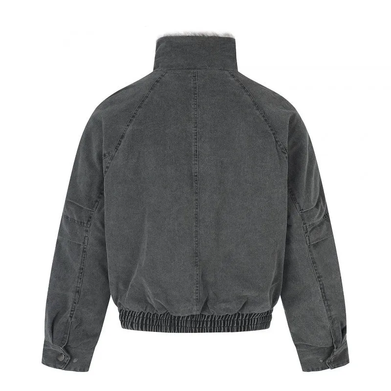 Damen Kurz geschnittene Cord‑Optik Blousonjacke mit Kunstfellfutter und hohem Stehkragen Nord Taschen