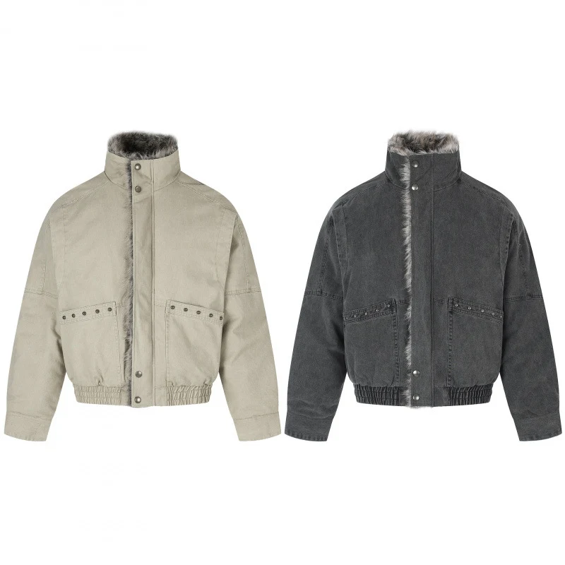 Damen Kurz geschnittene Cord‑Optik Blousonjacke mit Kunstfellfutter und hohem Stehkragen Nord Taschen