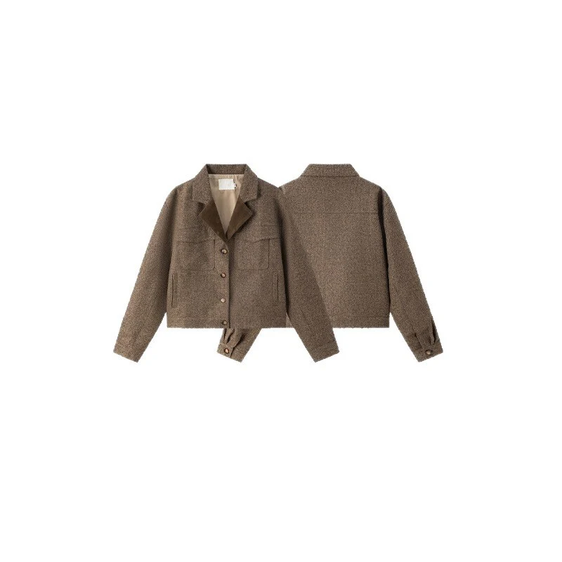 Damen Kurz geschnittene Boxy-Hemdjacke aus Wollmix mit Reverskragen und aufgesetzten Brusttaschen Nord Taschen