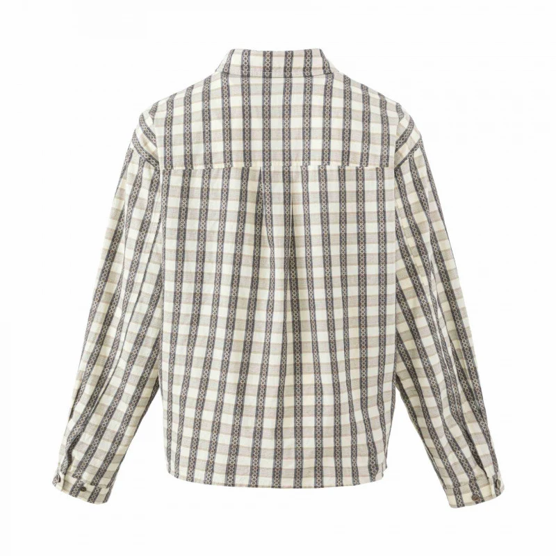 Damen Kastige Hemdjacke mit geometrischem Karomuster und dekorativer Knopfleiste Nord Taschen