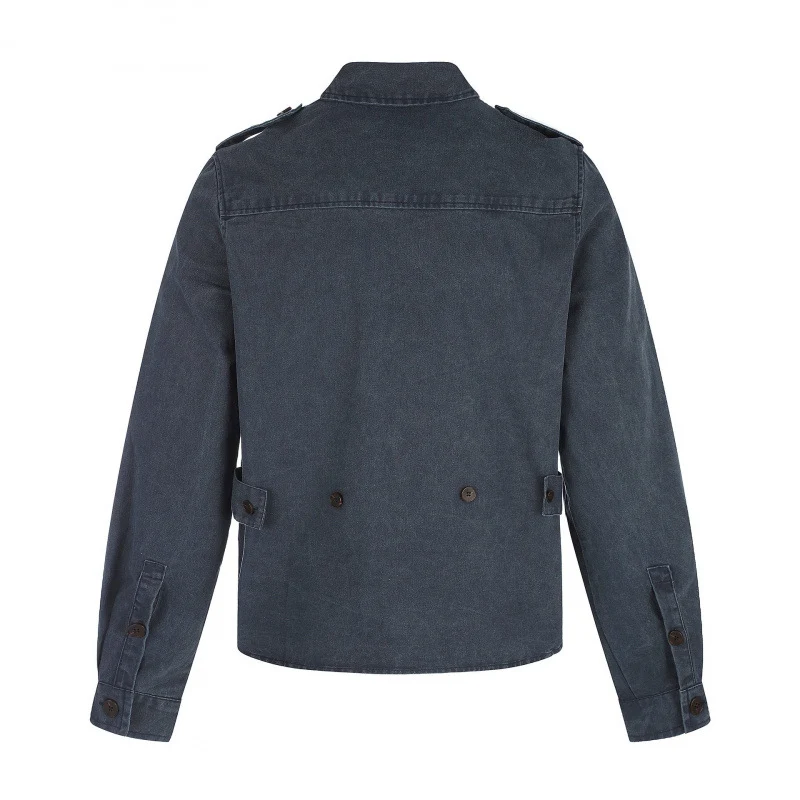 Damen Kastenförmige Overshirt-Jacke aus Denim mit Schulterklappen und aufgesetzten Brusttaschen Nord Taschen