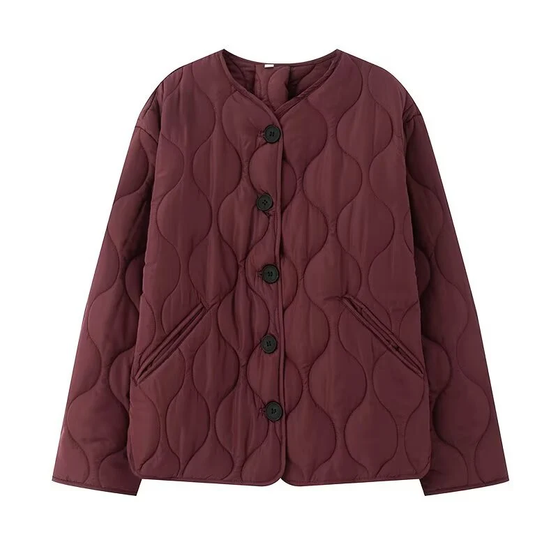Damen Steppjacke ohne Kragen mit Rundhalsausschnitt, Boxy‑Schnitt und dekorativer Wellensteppung Nord Taschen