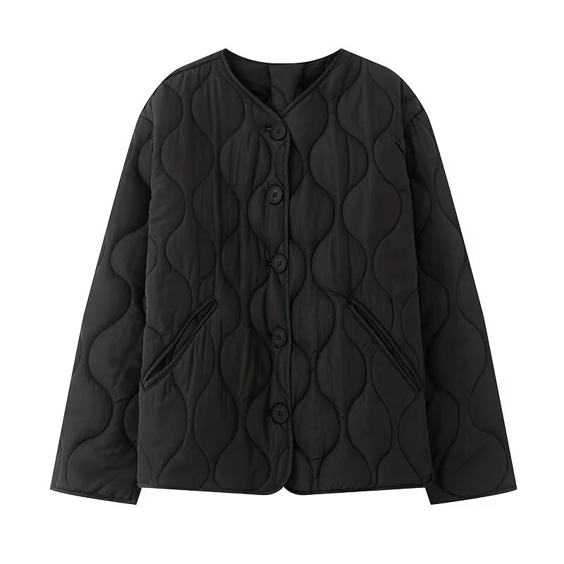 Damen Steppjacke ohne Kragen mit Rundhalsausschnitt, Boxy‑Schnitt und dekorativer Wellensteppung Nord Taschen
