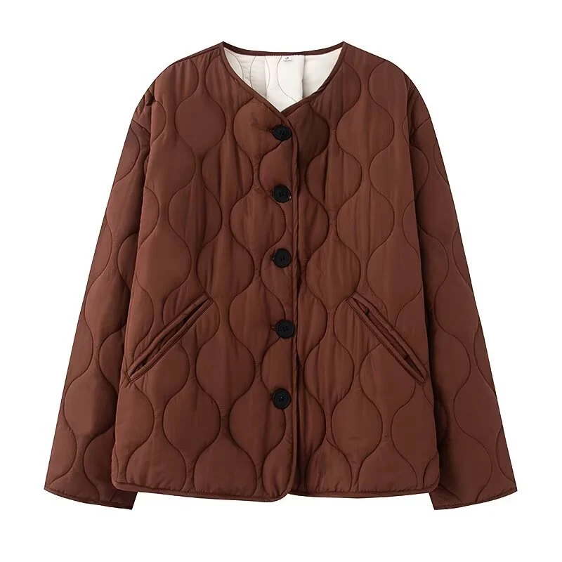 Damen Steppjacke ohne Kragen mit Rundhalsausschnitt, Boxy‑Schnitt und dekorativer Wellensteppung Nord Taschen
