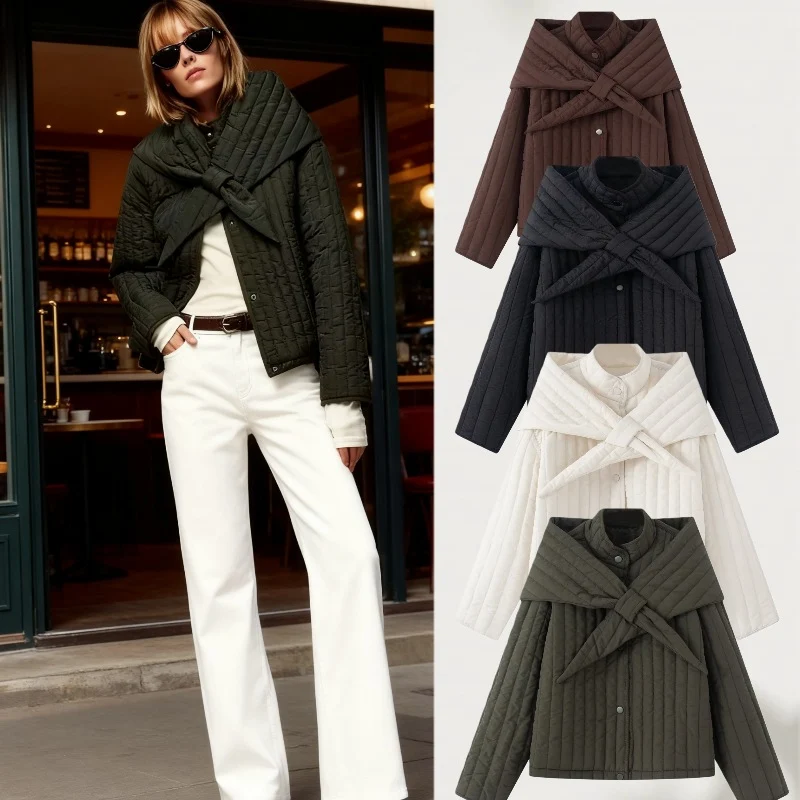 Damen Steppjacke mit übergroßem Wickelkragen und Druckknopf-Leiste Nord Taschen