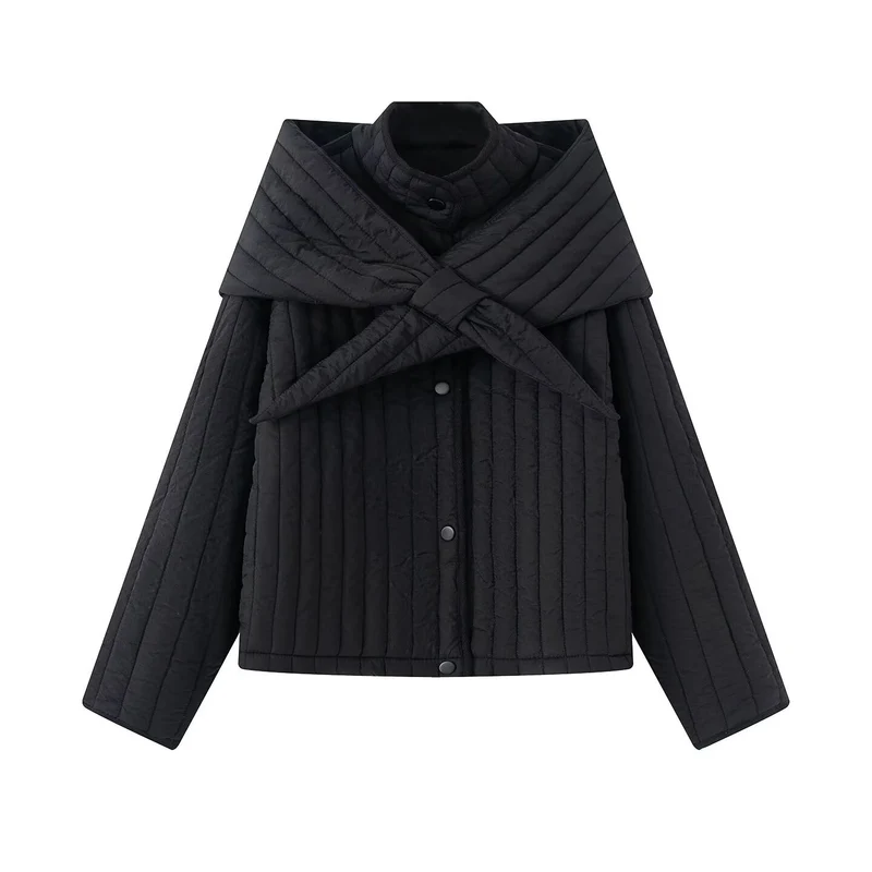 Damen Steppjacke mit übergroßem Wickelkragen und Druckknopf-Leiste Nord Taschen
