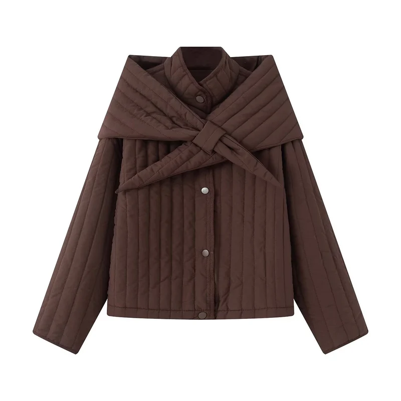 Damen Steppjacke mit übergroßem Wickelkragen und Druckknopf-Leiste Nord Taschen