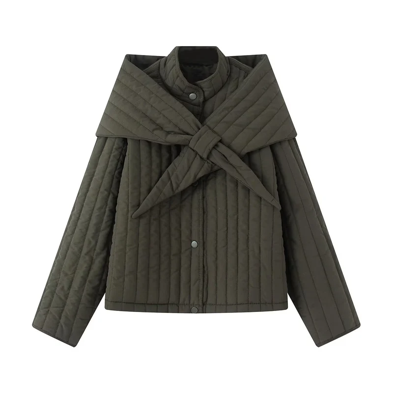 Damen Steppjacke mit übergroßem Wickelkragen und Druckknopf-Leiste Nord Taschen
