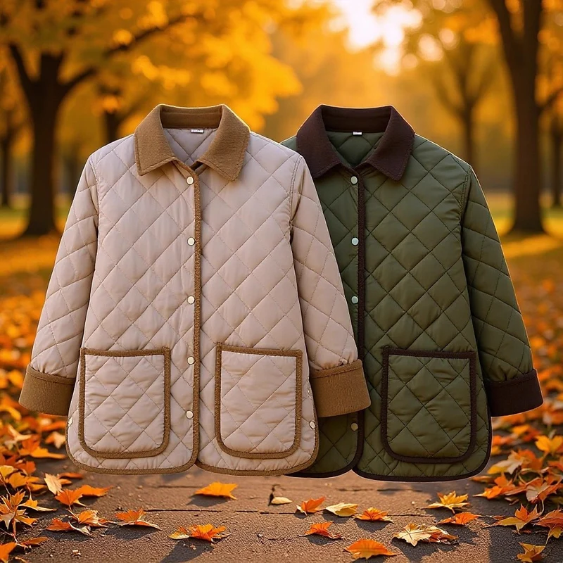 Damen Steppjacke mit Kordkragen, Pattentaschen und Druckknopfverschluss Nord Taschen