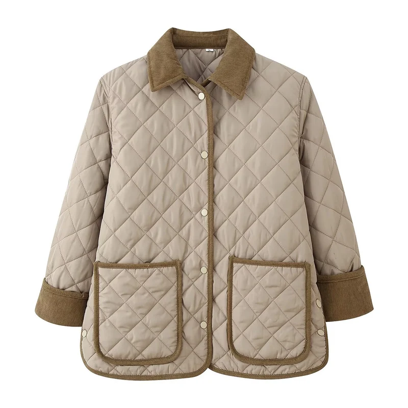 Damen Steppjacke mit Kordkragen, Pattentaschen und Druckknopfverschluss Nord Taschen