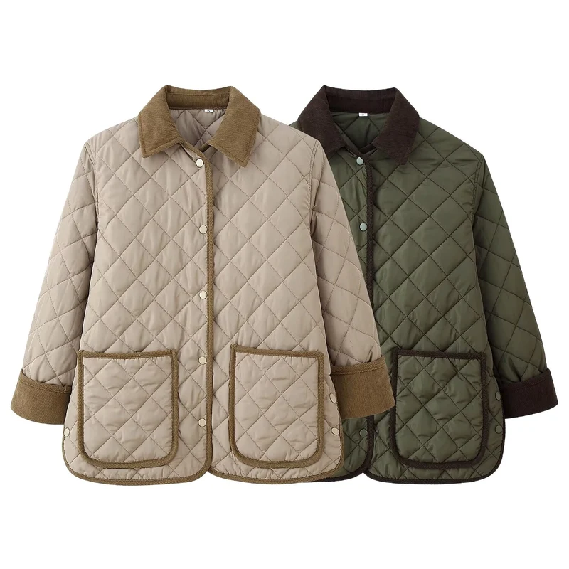 Damen Steppjacke mit Kordkragen, Pattentaschen und Druckknopfverschluss Nord Taschen