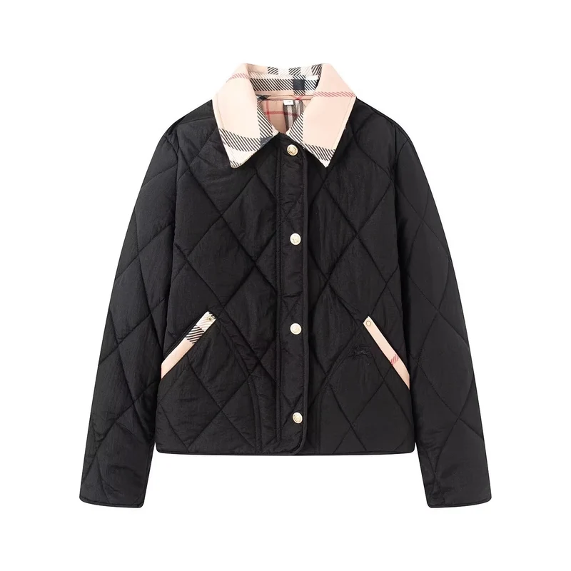 Damen Steppjacke mit karierter Kragen- und Taschenblende Nord Taschen