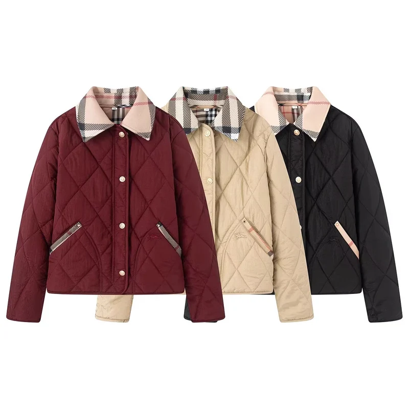Damen Steppjacke mit karierter Kragen- und Taschenblende Nord Taschen
