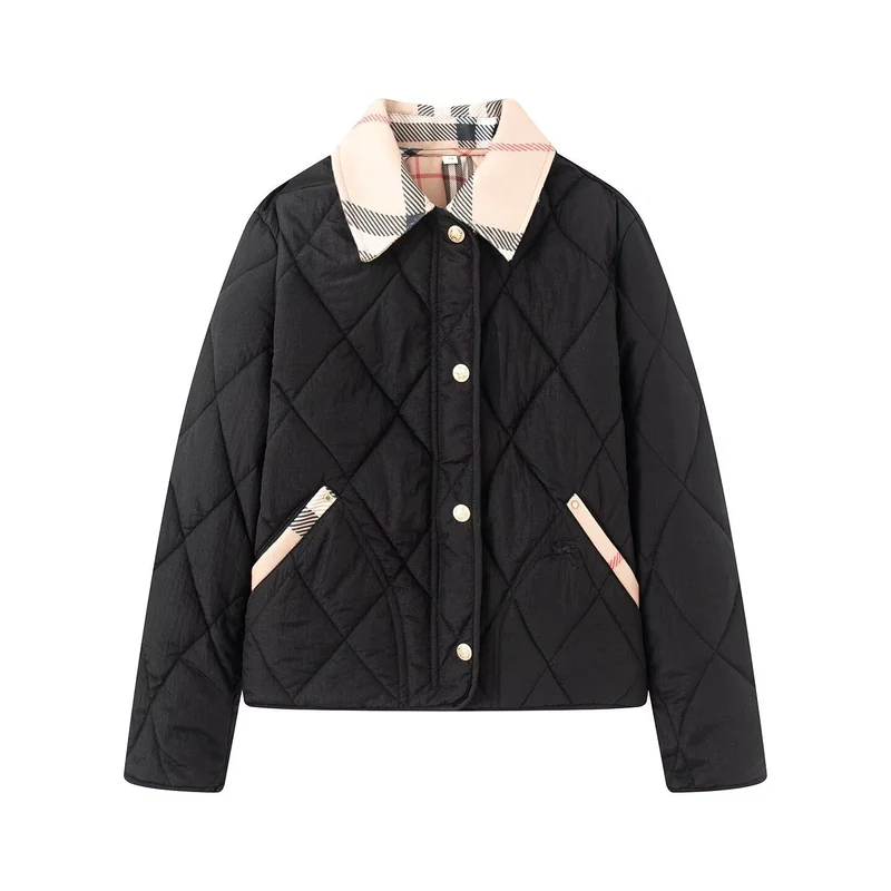 Damen Steppjacke mit karierter Kragen- und Taschenblende Nord Taschen