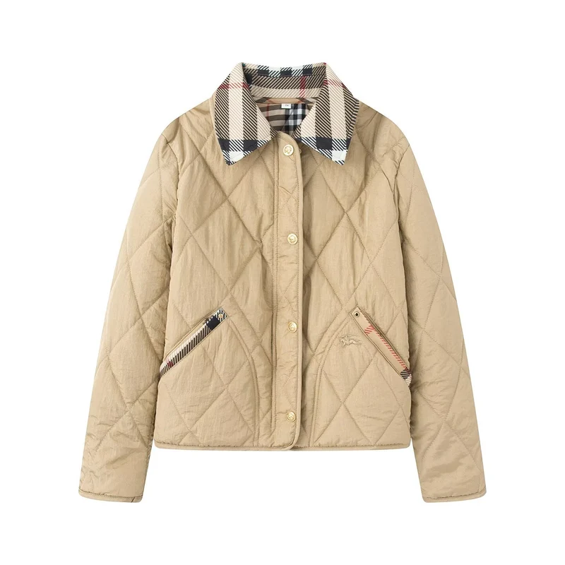 Damen Steppjacke mit karierter Kragen- und Taschenblende Nord Taschen
