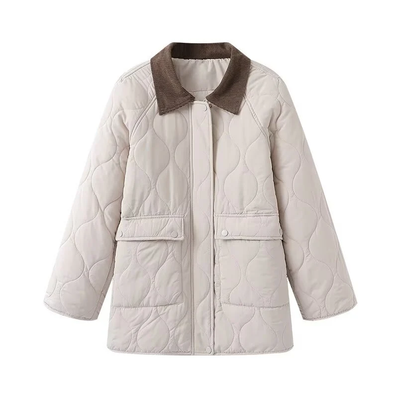 Damen Steppjacke mit Cordkragen, Oversize‑Boxy‑Schnitt und Druckknopffront Nord Taschen