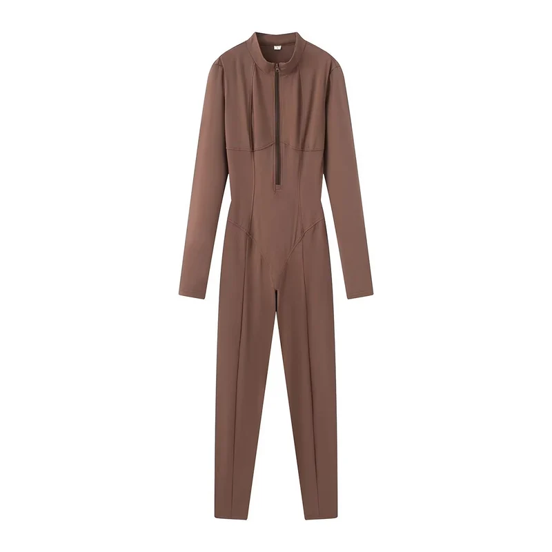 Damen Slim-Fit einteiliger Catsuit mit Reißverschluss und hohem Kragen Nord Taschen
