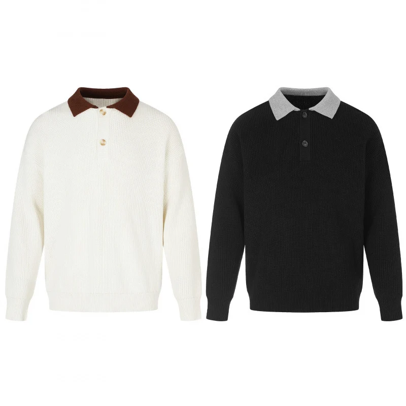 Herren Feinstrick-Polo mit Henley‑Knopfleiste und kontrastierendem Polokragen Nord Taschen