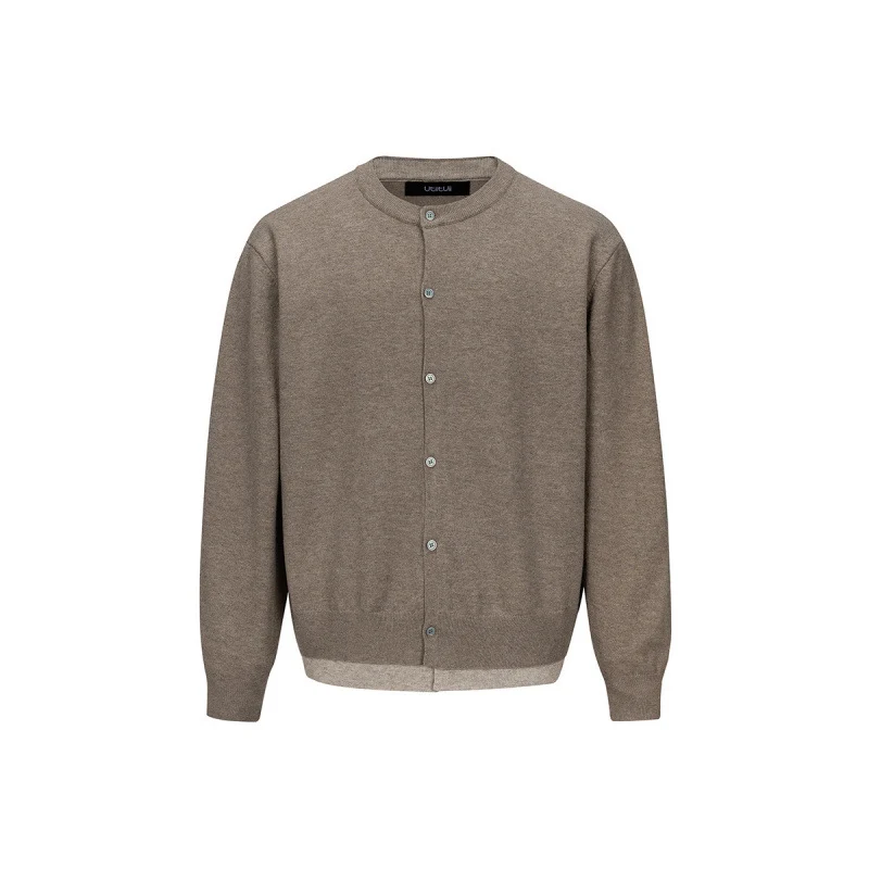 Herren Feinstrick-Cardigan mit zweilagiger Optik, Rundhalsausschnitt und durchgehender Knopfleiste Nord Taschen