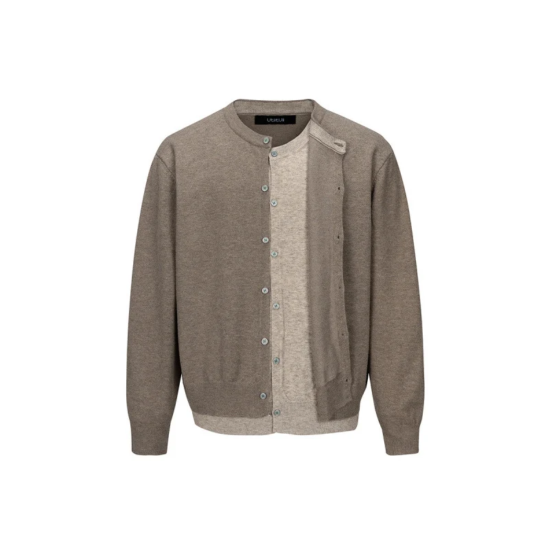 Herren Feinstrick-Cardigan mit zweilagiger Optik, Rundhalsausschnitt und durchgehender Knopfleiste Nord Taschen