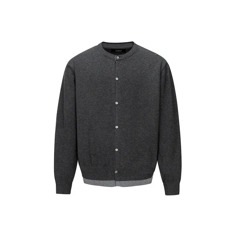 Herren Feinstrick-Cardigan mit zweilagiger Optik, Rundhalsausschnitt und durchgehender Knopfleiste Nord Taschen