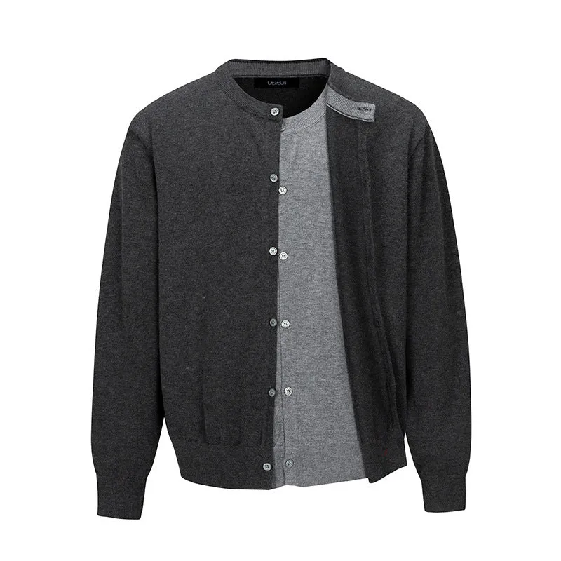 Herren Feinstrick-Cardigan mit zweilagiger Optik, Rundhalsausschnitt und durchgehender Knopfleiste Nord Taschen