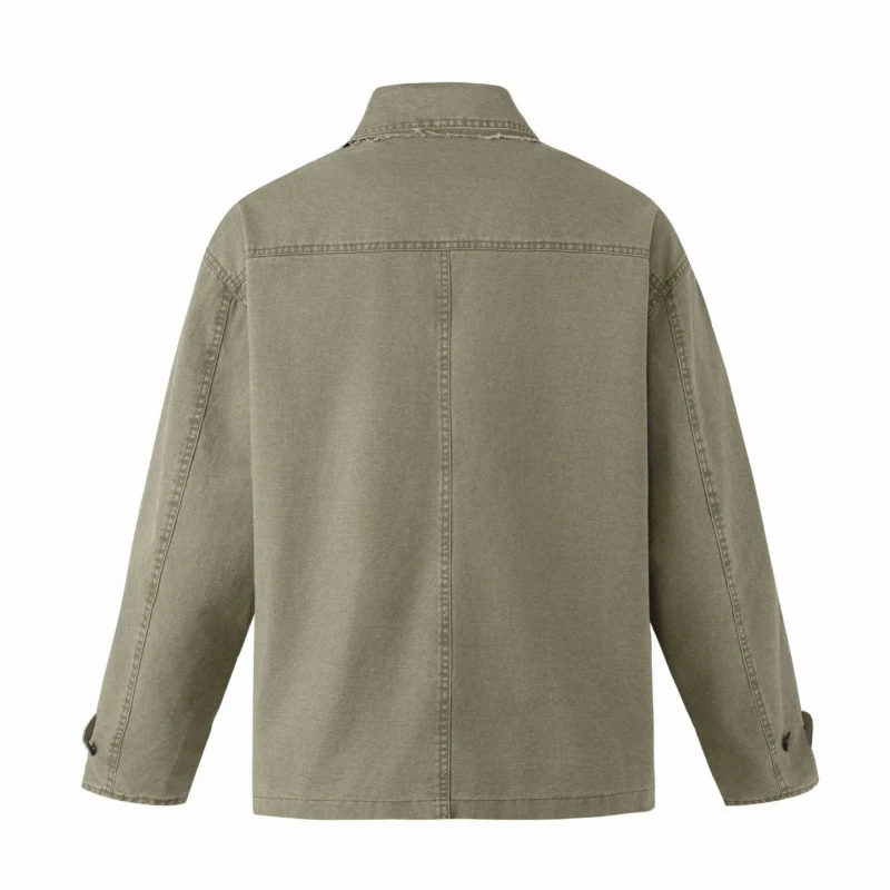 Herren Doppelt geknöpfte Canvas-Workerjacke mit Hemdkragen, aufgesetzten Taschen und boxy Schnitt Nord Taschen