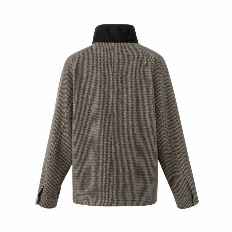 Herren Doppelreihige Wollmix-Fieldjacke im Hahnentritt mit Cordkragen und Pattentaschen Nord Taschen