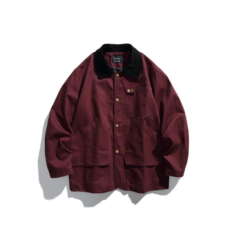 Herren Canvas-Chorejacke mit Cordkragen und Druckknopffront Nord Taschen