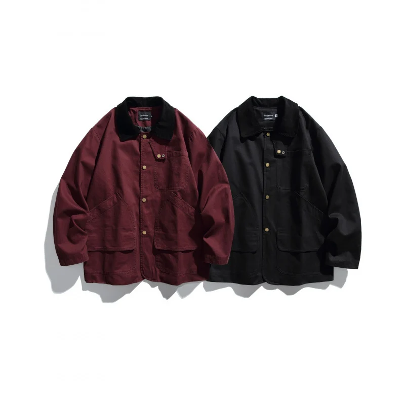 Herren Canvas-Chorejacke mit Cordkragen und Druckknopffront Nord Taschen