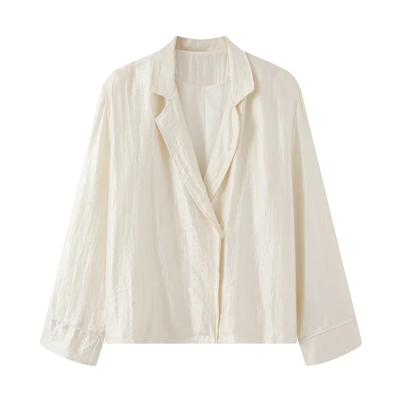 Damen Zweiteiliges Satin-Pyjama-Set mit Blazer-Oberteil und elastischer Bundhose Nord Taschen