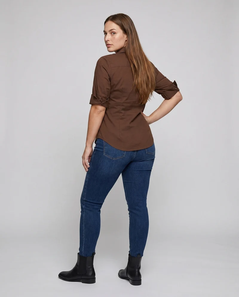 Damen Elegante Bluse mit umschlagbaren Ärmeln und taillierter Schnitt