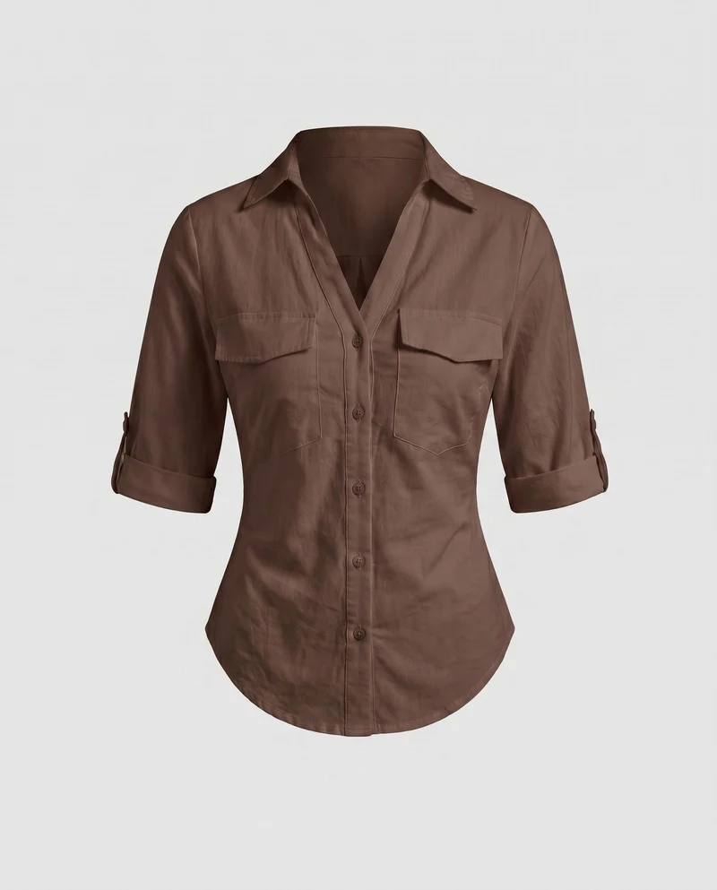 Damen Elegante Bluse mit umschlagbaren Ärmeln und taillierter Schnitt