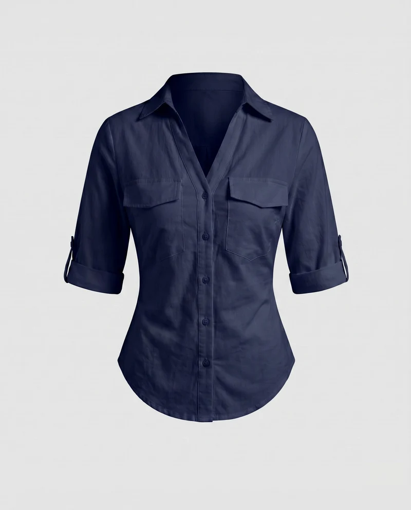 Damen Elegante Bluse mit umschlagbaren Ärmeln und taillierter Schnitt