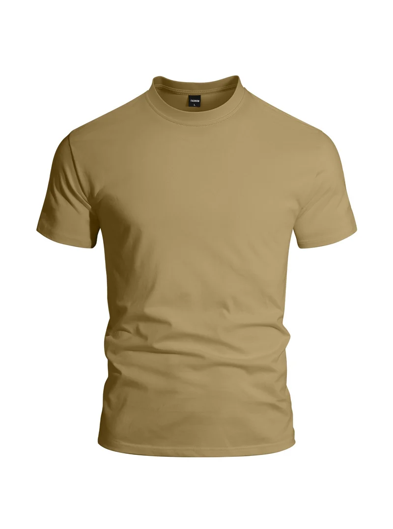 Herren eng anliegendes Rundhals-Basicshirt aus Singlejersey mit verstärktem Nackenband