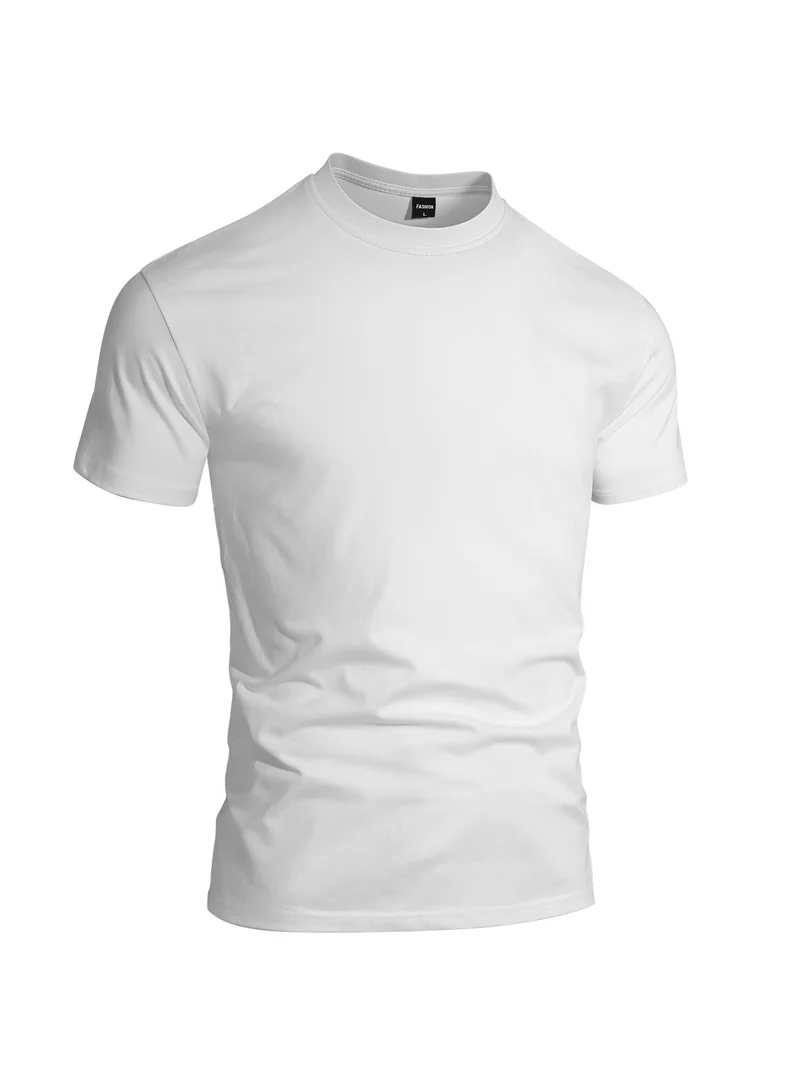 Herren eng anliegendes Rundhals-Basicshirt aus Singlejersey mit verstärktem Nackenband