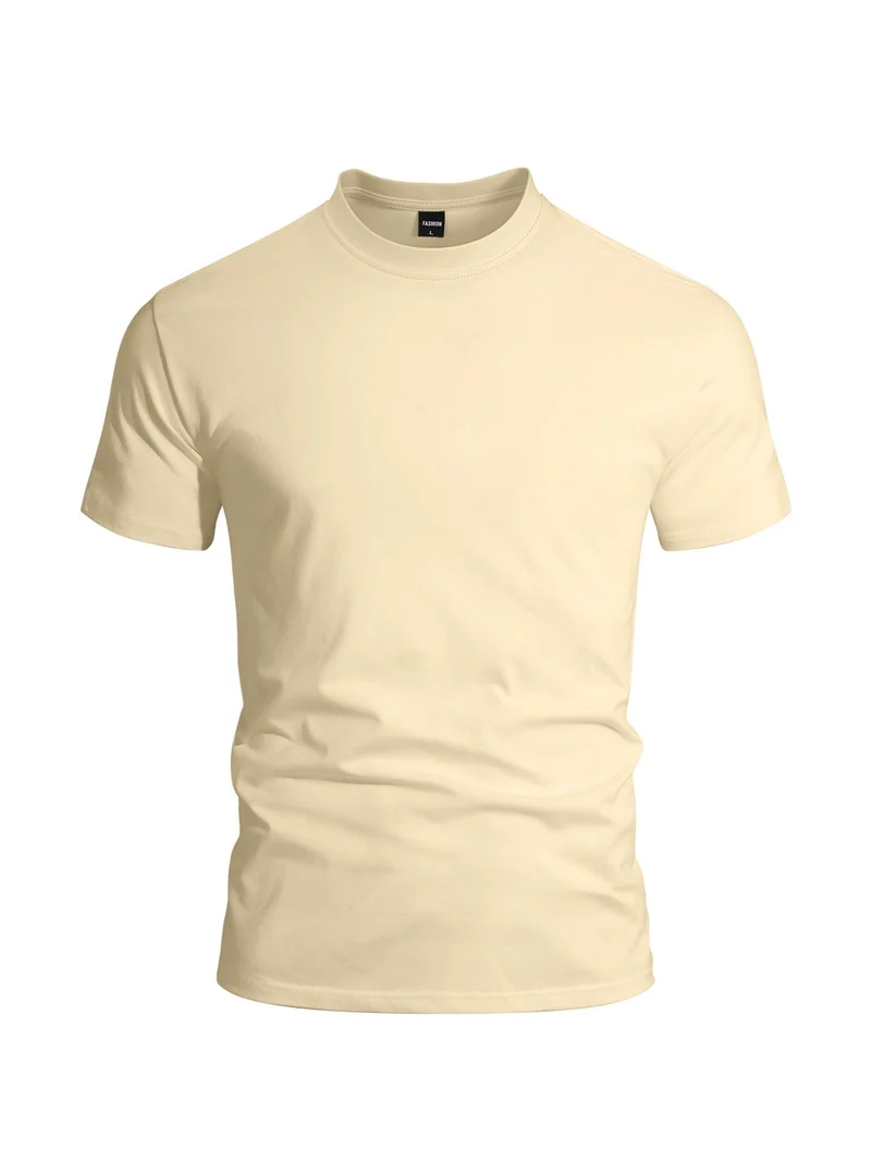 Herren eng anliegendes Rundhals-Basicshirt aus Singlejersey mit verstärktem Nackenband