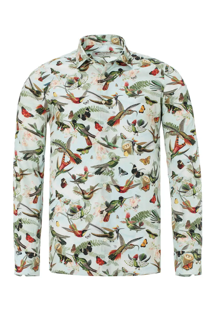 Hummingbirds Printed Long Sleeve Shirt for Men