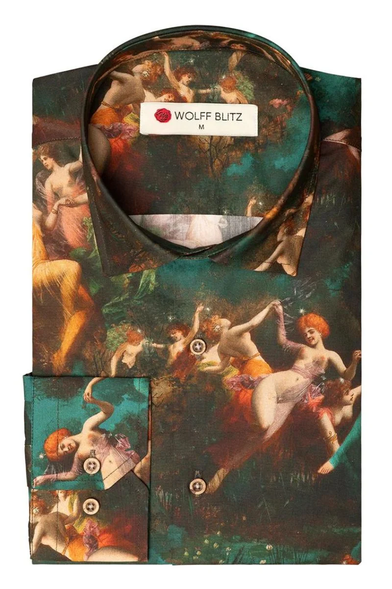 Feast of Fauns & Nymphs Print Long Sleeve Shirt for Men