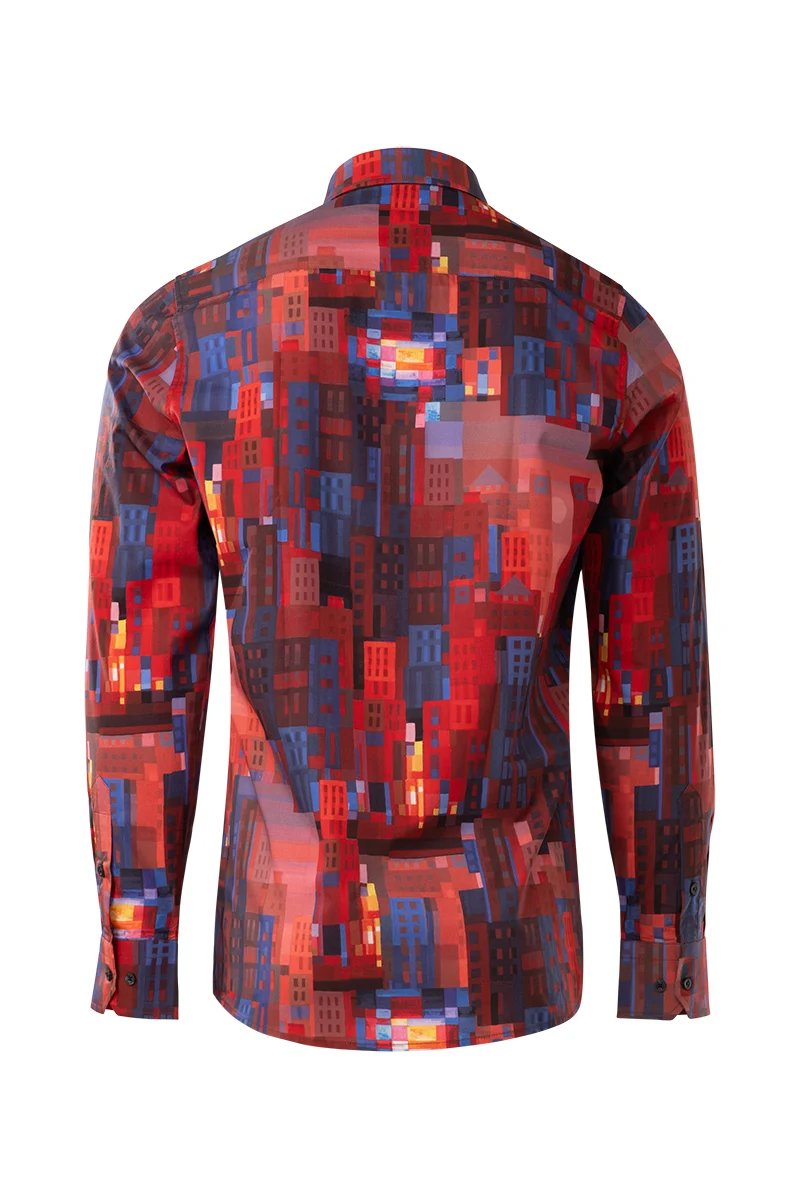 Red Skyline Ton Schulten Print Long Sleeve Shirt for Men