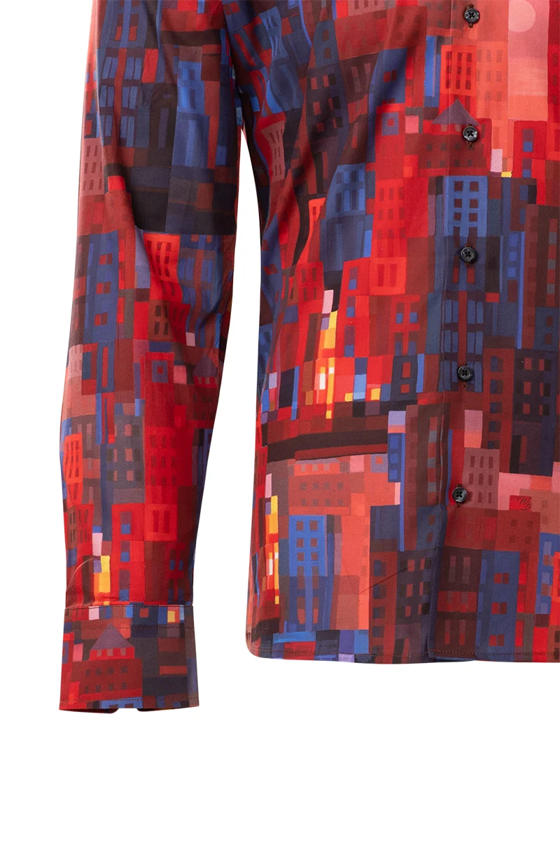 Red Skyline Ton Schulten Print Long Sleeve Shirt for Men